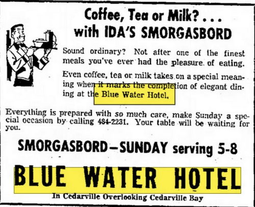 Blue Water Hotel (Les Cheneaux Coffee Roasters) - July 1966 Ad